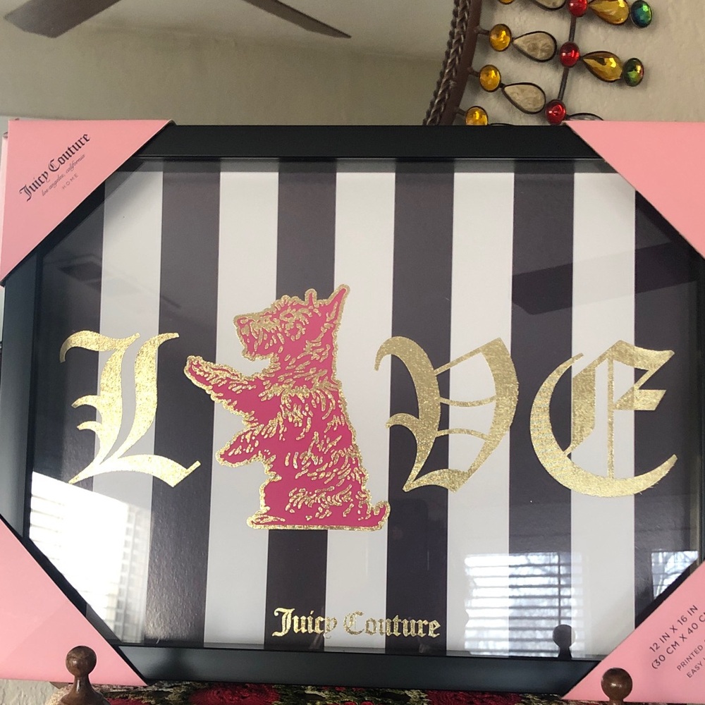 MEW Juicy Couture Black and White Striped Art with Gold and Pink Design